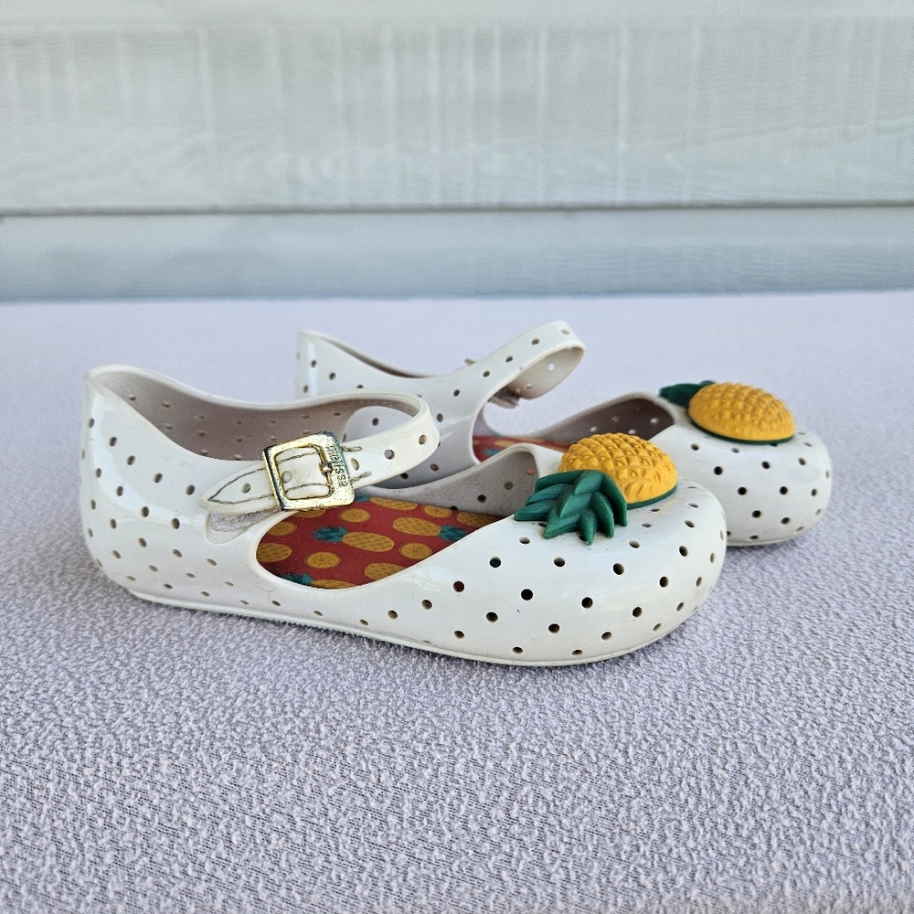 Mini Melissa Pop Pineapple Fruit Sandal White Yellow SZ 9 Hook & Loop Mary Jane